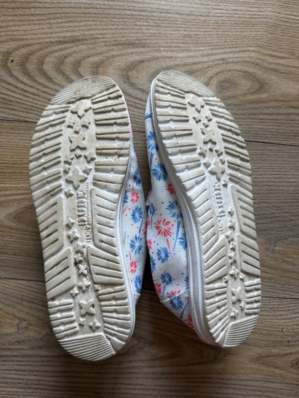Hey Dude White Canvas Moccasins with Red & Blue Floral Print - Picture 2 of 2